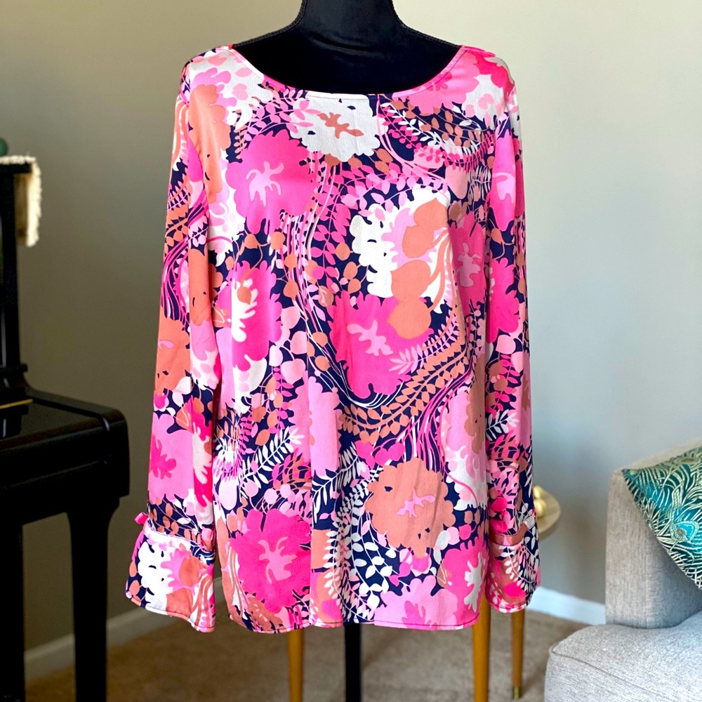 Talbots multi color button back floral blouse